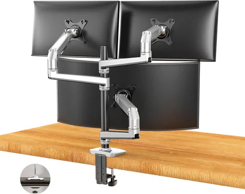 Vista 12 de Ergounion Soporte para monitor doble, soporta pantallas de hasta 40 pulgadas y 25 libras, brazo doble para monitor totalmente ajustable con Negro