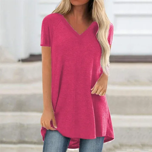 Vista 2 de Túnicas largas o tops para mujer para llevar con leggings, blusas de manga cortalarga
