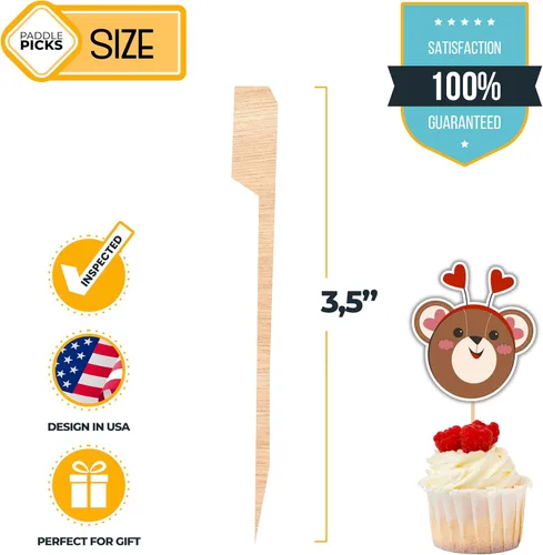 Vista 3 de Palillos de bambú para decoración de cupcakes – 3.5 pulgadas (paquete de 500) palillos de dientes para aperitivos – Palitos de decoración