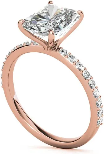 Vista 3 de Anillo de compromiso hecho a mano de oro rosa sólido de 10 quilates de 3 quilates con diamante de moissanita de corte radiante de 3 quilates, anillo