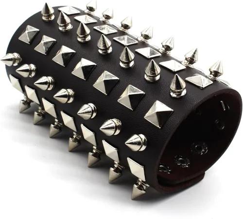 Vista 2 de Pulsera de cuero punk para hombres y mujeres, pulsera de cuero con tachuelas para hombres, pulsera gótica con remaches para hombres y mujeres