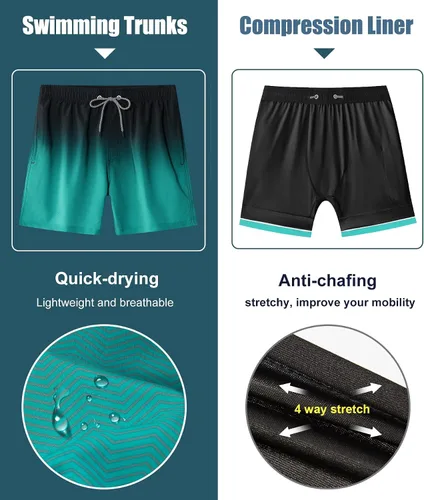 Vista 4 de APTRO - Traje de baño con forro de compresión para hombre, 5 pulgadas, trajes de baño para la playa