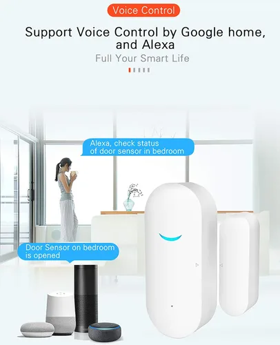 Vista 3 de Tuya Sensor de puerta WiFi: alarma de seguridad inalámbrica, compatible con Alexa, Google Home, Siri, sensor de puerta inteligente para seguridad