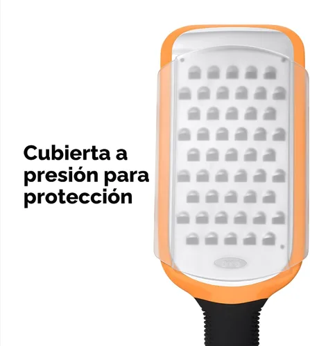 Vista 4 de OXO Good Grips - Rallador grueso grabado, color naranja Rallador de cocina grueso, dientes afilados, mango antideslizante, queso duro, verduras