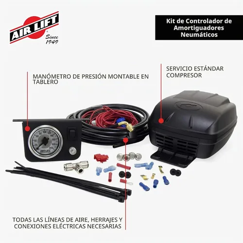 Vista 3 de Kit AIR LIFT 25804 para controlador de amortiguadores de aire, compresor de aire y medidor de presión