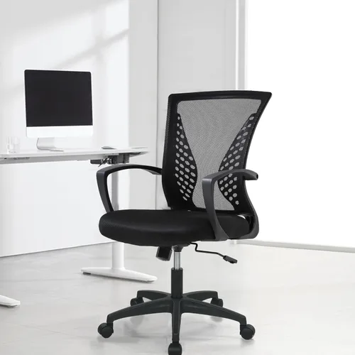 Vista 7 de Silla ergonómica de oficina, silla de escritorio para el hogar, silla de malla con respaldo medio, silla giratoria para computadora, silla ejecutiva