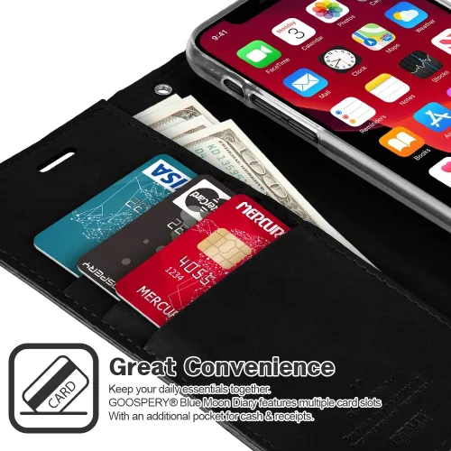 Vista 3 de GOOSPERY Blue Moon Wallet para Apple iPhone 11 Pro Max Case (2019) Funda de cuero con tapa (Negro)