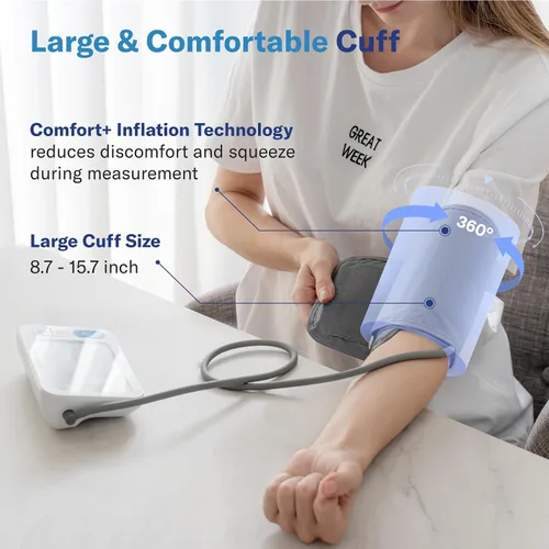 Vista 7 de Alcedo Monitor de presión arterial Bluetooth para uso doméstico, máquina inteligente precisa de presión arterial superior con puño de amplio rango