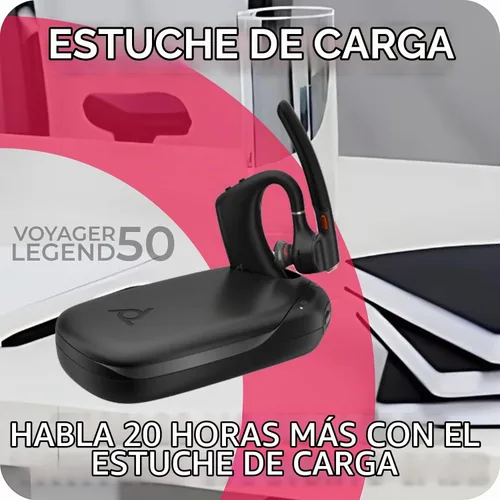 Vista 2 de Poly Voyager Legend 50-M - Auriculares Bluetooth, funda de carga, cancelación de ruido alimentada por IA, tecnología WindSmart de 4 micrófonos