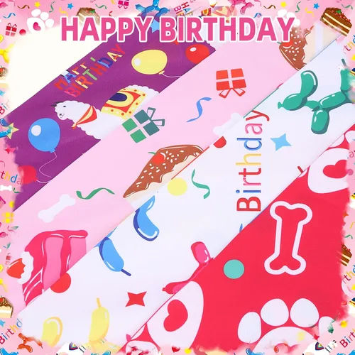 Vista 4 de PUPTECK Bandana de cumpleaños para perro, traje de 4 piezas, bufanda de babero triangular suave para mascotas, suministros de decoración de fiesta