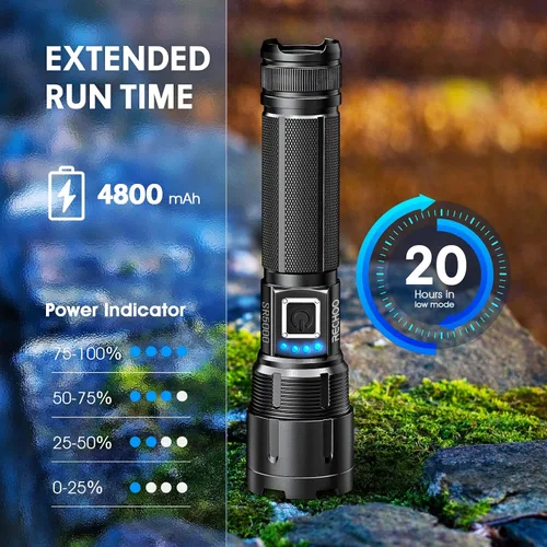 Vista 4 de RECHOO Linternas recargables de alto lúmenes, linternas tácticas de 1000 lúmenes, linterna LED súper brillante con 5 modos y zoom, luz de flash