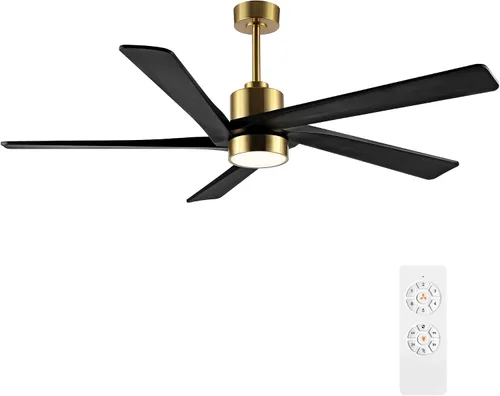 Vista 22 de WINGBO Ventilador de techo CC de 48 pulgadas con luces y control remoto, 5 cuchillas de madera maciza tallada, motor CC reversible de 6 velocidades
