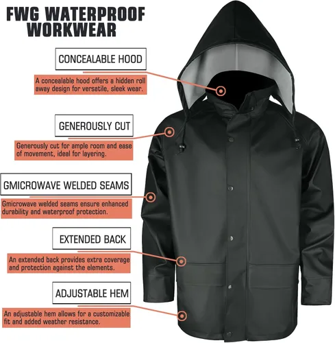 Vista 3 de FWG Trajes de lluvia para hombre, impermeables, resistentes, con bolsillos grandes, para todo tipo de clima