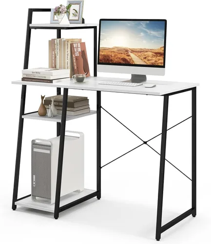 Vista 11 de COSTWAY Escritorio para computadora con estantes de almacenamiento de 4 niveles, mesa de escritorio de oficina en casa con marco resistente