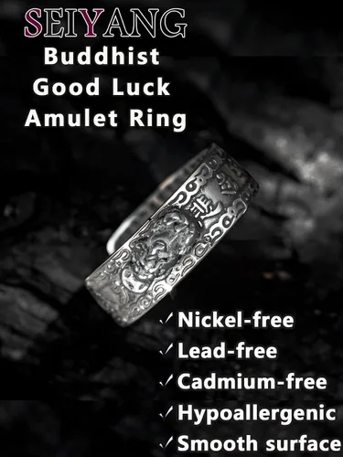 Vista 5 de Seiyang Anillo de Feng Shui 925 Plata de Ley Pixiu Mantra Anillo de Protección de Riqueza Ajustable Regalo para Hombres Mujeres (con Caja de Regalo)