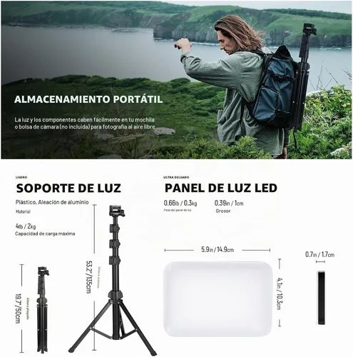 Vista 6 de NEEWER Basics Kit de iluminación de panel de luz de video LED, luces de estudio portátiles regulables bicolor con soporte de trípode y filtros