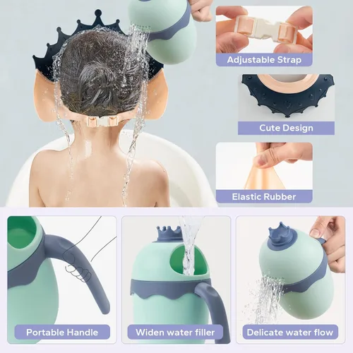 Vista 3 de FUNUPUP Gorro de ducha de bebé para niños con taza de enjuague de baño, ajustable para lavado de cabello de niños pequeños, sombrero de protección