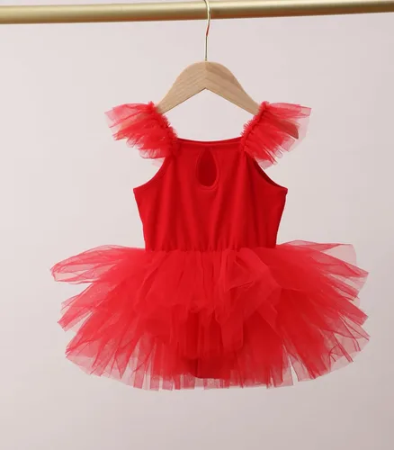 Vista 2 de Vestidos tutú de baile para niñas, con mangas con volantes, entrepierna a presión, leotardos de ballet