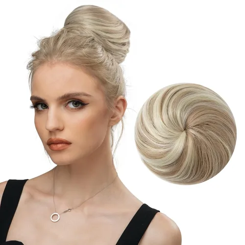 Vista 11 de SARLA Extensiones de moño de pelo falso para mujer, sintético, recogido, con cordón, moño de ballet, piezas de cabello color castaño medio Castaño