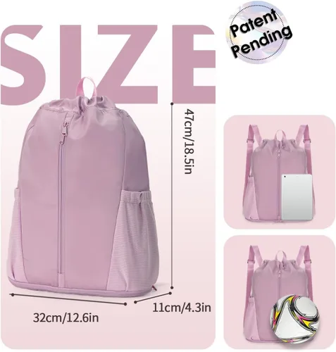 Vista 8 de sportsnew Mochila deportiva con cordón y compartimento para zapatos, bolsa de gimnasio para hombres y mujeres, bolsa de viaje resistente al agua