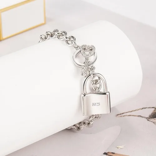 Vista 8 de Charm - Pulsera de plata de ley 925 con colgante de cerradura de llave para mujer, de plata maciza, joyería fina, regalo para esposa y novia