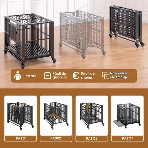 Vista 2 de Polar Aurora Jaula para perros resistente, perrera plegable e indestructible, jaula para perros extra grande a prueba de escapes con ruedas