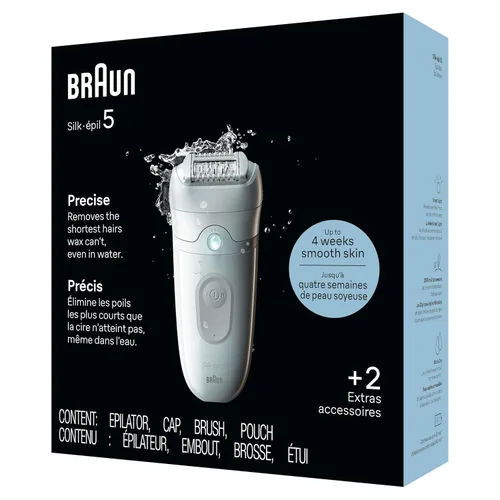 Vista 9 de Braun Depiladora Silk-épil 5, dispositivo de depilación, afeitadora y recortadora para mujer, húmeda y seca, incluye tapa de contacto para la piel