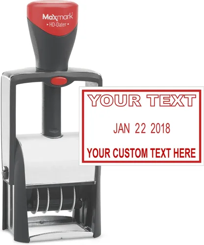 Vista 11 de Sello de fecha resistente con texto personalizado, sello autoentintado – 1 pulgada x 1-5/8 pulgadas – elección de color de tinta