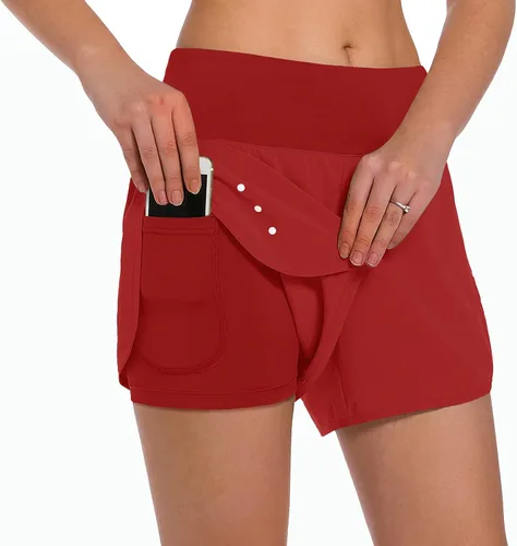 Vista 16 de Ksmien - Pantalones cortos de correr 2 en 1 para mujer, ligeros, para entrenamiento, gimnasio, yoga, forro con bolsillos para teléfono