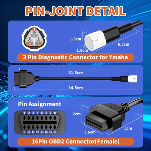 Vista 2 de Cable adaptador OBD2 para Yamaha, cable de diagnóstico OBD de la motocicleta de Honda 3Pin a 16Pin
