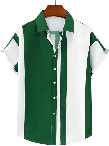 Vista 4 de Floerns - Camisas a rayas para hombre casuales de manga corta con botones