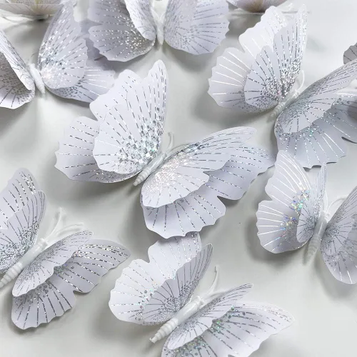Vista 5 de 24 calcomanías de mariposa con goma de mascar de esponja e imanes, calcomanías de pared de mariposa extraíbles de cristal blanco para decoración