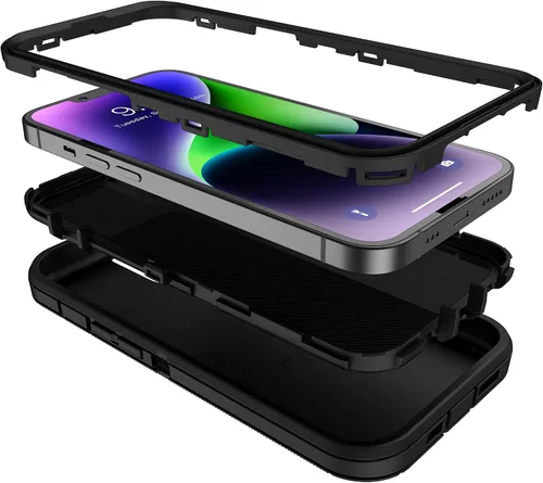 Vista 4 de MXX Funda para iPhone 13, con protector de pantalla de vidrio templado, protector de lente de cámara de 3 capas de alta resistencia, a prueba
