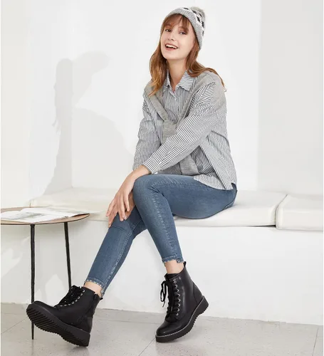 Vista 2 de Hawkwell Botas de combate con cremallera lateral y cordones para mujer