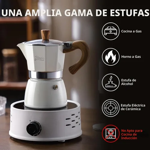 Vista 2 de Estufa para máquina de café expreso, olla de camping Moka de 2 tazas/4.1 fl oz, cafetera italiana de café expreso, fácil de usar (negro)