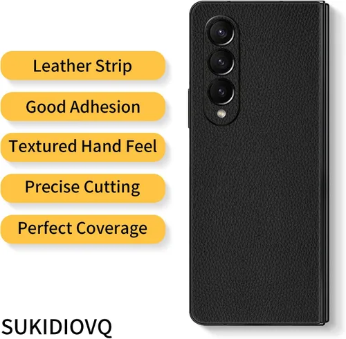 Vista 2 de Para Samsung Galaxy Z Fold 5 Etiqueta engomada del teléfono Skin Wrap Tira de cuero 3M Ultra Delgado Ultraligero Etiqueta Protector de Vidrio