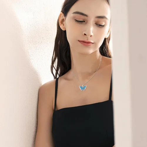 Vista 5 de Cuoka Butterfly Necklace for Women 925 Sterling Silver Butterflies Pendant