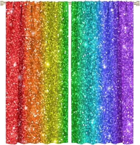 Vista 92 de Cortinas opacas abstractas de arco iris, pintura de color arcoíris con gotas, diseño gráfico creativo con bolsillo para barra, para sala de estar