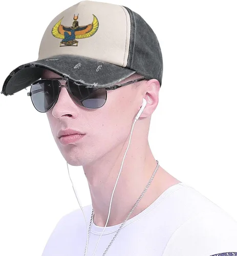 Vista 5 de Cotton Low Profile Dad Hat Egyptian-Goddess-Angel Unisex Washed Baseball Cap Casual Dad Ball Hat Black and White