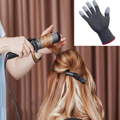 Vista 4 de guante profesional resistente al calor para peinar el cabello rizado con bloqueo de calor. 1 par. Talla única para todos.