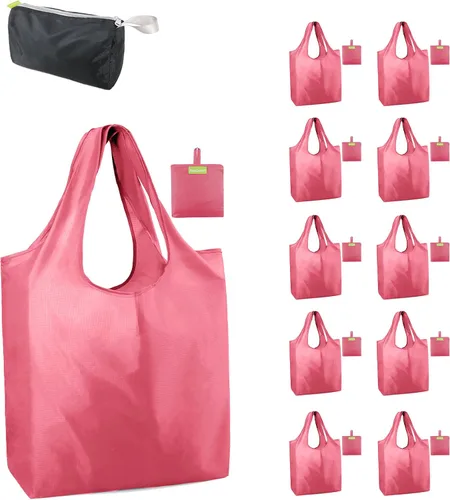 Vista 29 de BeeGreen Bolsas de comestibles reutilizables de Navidad con bolsa de almacenamiento con cremallera, paquete de 10 bolsas de compras reutilizables a