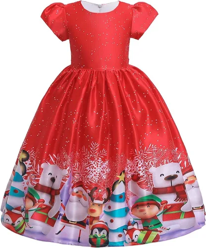 Vista 4 de Disfraz de fiesta de Navidad para niñas y niñas, con estampado de Papá Noel, princesa, cosplay, disfraz con diadema de reno