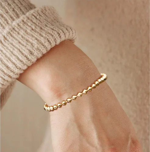 Vista 4 de BENEIGE Pulsera para mujer chapada en oro de 14 quilates, clip de papel satélite, bola ovalada, caja de cable, cadena de eslabones en capas