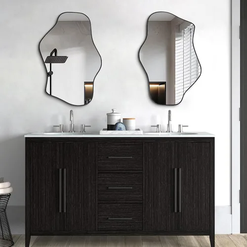 Vista 2 de Espejo de pared irregular, espejos asimétricos de 21 x 14 pulgadas, espejo moderno sin marco para pared, espejos de forma única para sala de estar