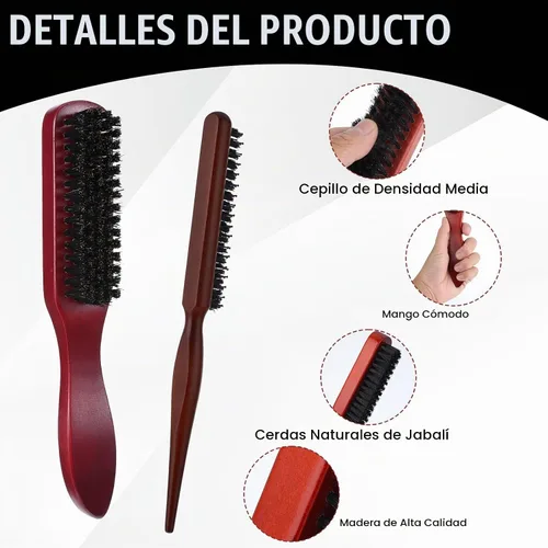 Vista 4 de cobee Juego de 5 cepillos de pelo con parte trasera lisa, cepillo de cerdas para control de bordes, peine de burlas, palo de cera para cabello