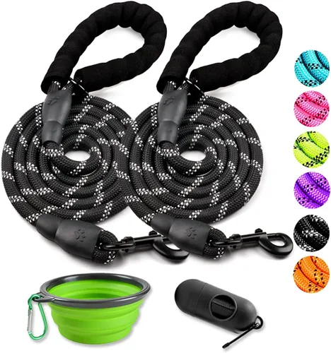 Vista 16 de COOYOO - Conjunto de 2 correas para perro de 5 pies, de alta resistencia, cómodo mango acolchado, correa reflectante para perros medianos y grandes