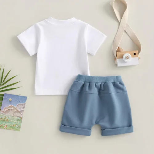Vista 3 de Conjunto de ropa de verano para bebé y niña, camiseta de manga corta, camiseta de manga corta, pantalones cortos enrollados para recién nacidos