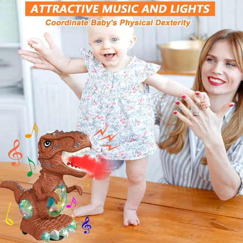 Vista 4 de Juguetes de dinosaurio para niños de 3 a 4 años, juguete de música de rugido y luces para niños y niñas, juguete de dinosaurio en movimiento