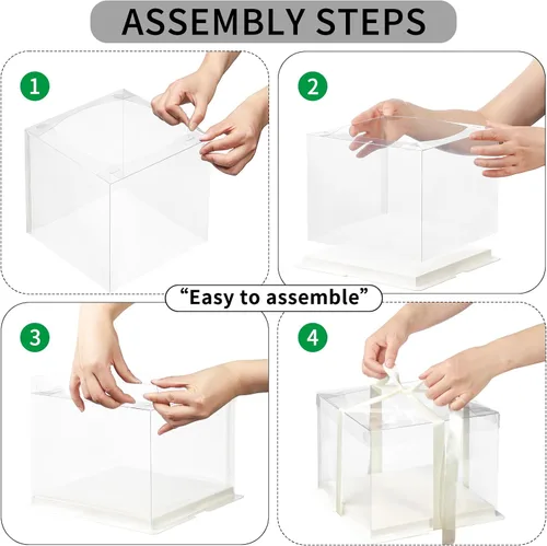 Vista 5 de 24 cajas de regalo transparentes con cinta de 2 capas de 6.7 x 6.7 x 7.8 pulgadas, caja transparente para tartas con tapas, cajas de embalaje