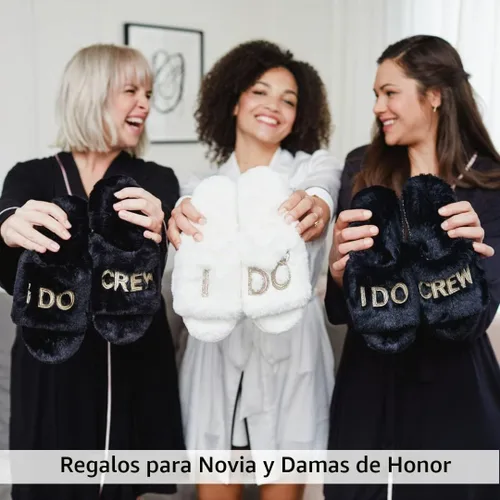 Vista 3 de Dearfoams Regalos para novia y dama de honor, pantuflas I Do Crew para boda y despedida de soltera